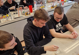 Uczniowie podczas zajęć w laboratorium