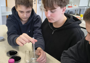 Uczniowie podczas zajęć w laboratorium